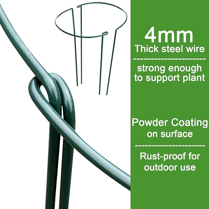 HiGift 12 Pack Plant Stakes for Indoor Plants, Metal Garden Peony Support Cages, Outdoor Plant Supports Ring Prop, Large Plant Stake for Hydrangea,Rose,Flower,Vine,Potted Plants (10" W x 24" H)