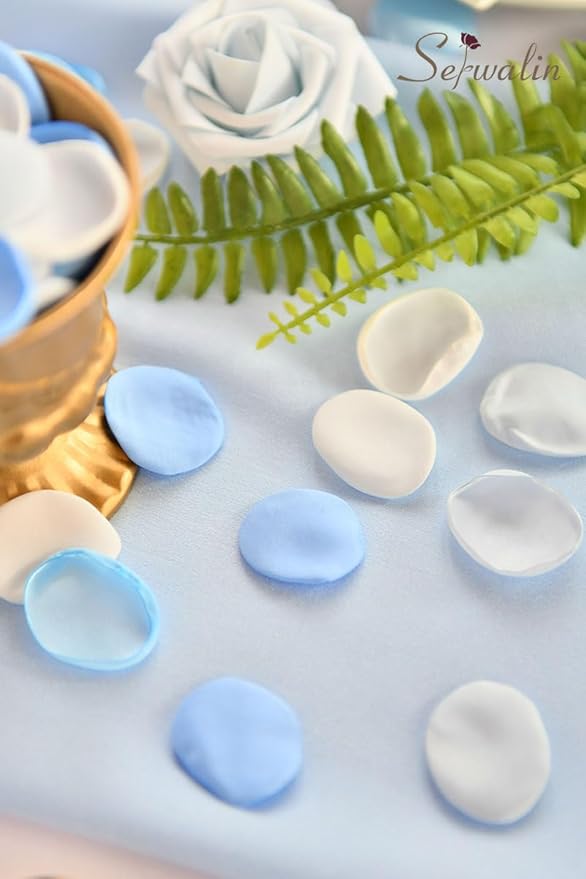 Serwalin 300Pcs Silk Rose Petals Flower Petals for Christmas Weddings Proposal Blue and White Petals Flower Girl Petals Aisle Flower Girl Basket Runner Bridal Shower Table Decor (3 Color Mixes)