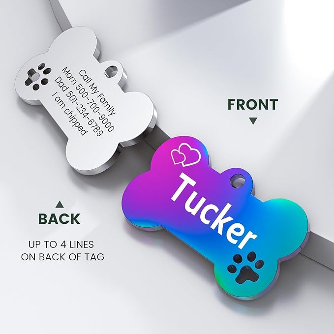 Dog Tags Engraved for Pets - YEHANTI Personalized Dog Tags with Lovely Icons, Durable Stainless Steel Pet ID Tags for Small Large Dogs Cats, Custom Dog Name Tags Engraved on Both Sides (Bone)