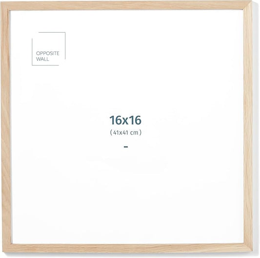 Opposite Wall - 16x16 in - Natural Solid Oak Wood Picture Frame - Lightweight, Versatile & Shatterproof - Wall Hanging Poster or Photo Frame - Wall Decor for Office, Gallery & Home
