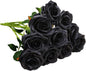 Artificial Rose 10pcs Open Flower Bouquet Black Faux Rose Stems for Wedding Arrangement, Bridal Bouquet, Centerpiece, Fake Faux Silk Flowers