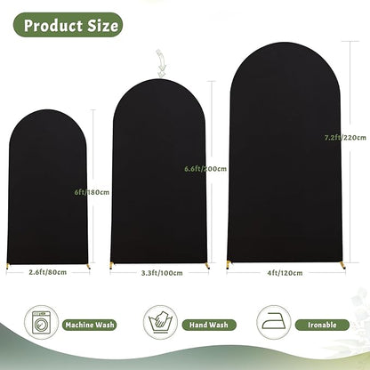 6.6FT Black Arch Backdrop Cover - Polyester Fitted Wedding Arch Stand Covers Round Top Chiara Arch Backdrop Cover for Birthday Party Banquet Photo Background Decoration