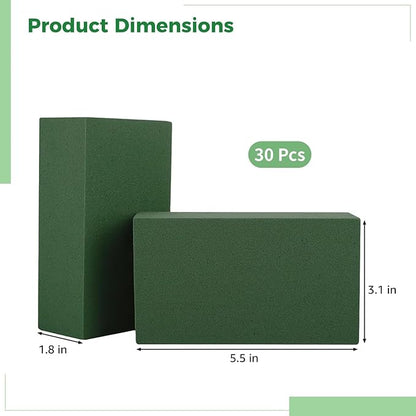 30 PCS Floral Foam Blocks, Green Flower Foam Bricks for Fresh & Artificial Flowers, Wet and Dry Florist Foam for Arrangements, Crafts, Bouquets, DIY Centerpieces, 5.5 x 3.1 x 1.8 in
