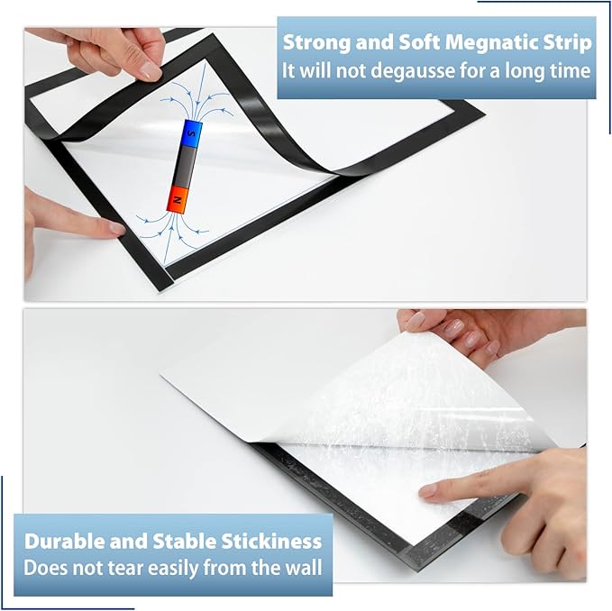 10Pack Magnetic Sign Holder 8.5 x 11, Self Adhesive Magnetic Frames for Wall, Magnetic Picture Frame Paper Holder for Fridge, Door, Window Magnetic Display Poster Frame Document Holder, Black