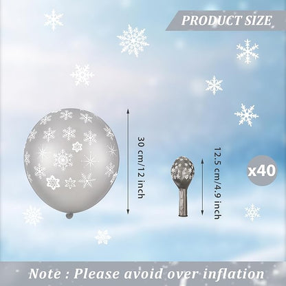 Skylety 40 Pieces Snowflake Balloons Bulk Winter Transparent Snowflake Latex Balloons for Christmas Birthday Wedding Party Decorations (Silver)