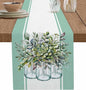 Eucalyptus Cotton Linen Table Runner for Dining Kitchen, Wedding Outdoor Party Tablerunners Decoration, Green Leaves Botanical Plants Watercolor Dresser Scarf Coffee Tablecloth Runners 13x60 Inches