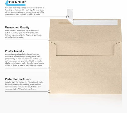 LUXPaper A7 Invitation Envelopes | Peel & Press | 5 1/4" x 7 1/4" | Taupe Metallic | 80lb. Text | 250 Qty
