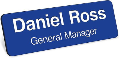 Name Tag, Magnetic Blue and White Name Tags, Personalized Name Tags, 1x3 Inches, Durable Engravable Impact Material, Made in The USA by My Sign Center