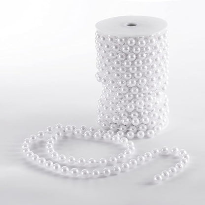 Craft String Pearls 10MM Pearl Bead, 33 Feet White Faux Pearl Garland Spool Roll Strand Wedding Party Decoration, Christmas Tree Decorations