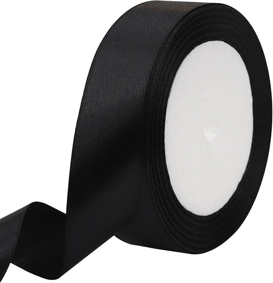 Black Solid Satin Ribbon 1 Inch 25 Yards Solid Polyester Fabric Ribbon for Gift Wrapping Wedding Christmas Baby Shower Birthday Party Decoration Handmade Immortal Flower Craft