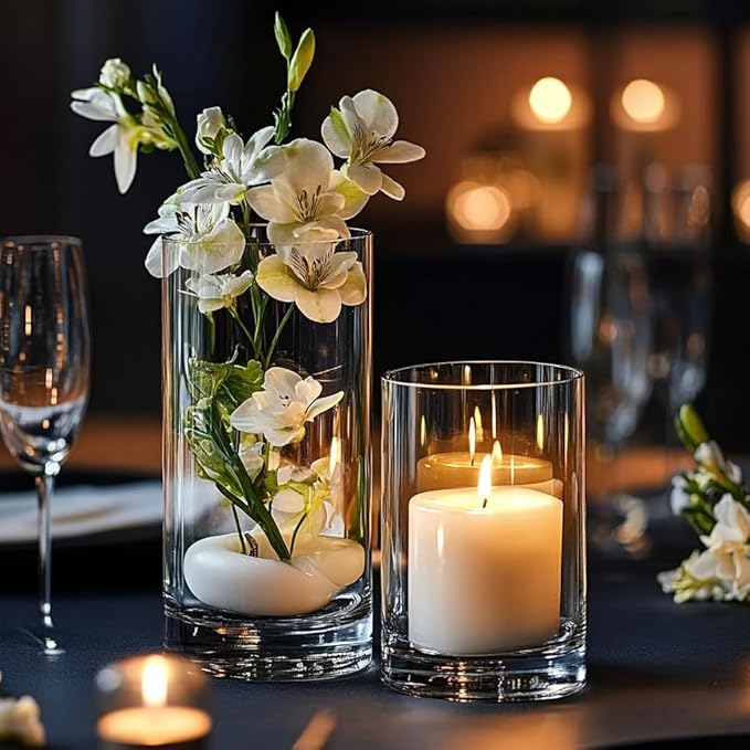 30pcs Glass Cylinder Vase for Centerpieces, 6,8,10,10,12 inch Tall Big Clear Flower Vase Bulk Floating Candle Holder for Wedding Table Home Décor and Party