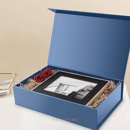 PACKHOME Extra Large Gift Box 17.5x11.3x4.3 Inches, Sturdy Shirt Box with Magnetic Lid for Clothes and Large Gifts (Glossy Blue)