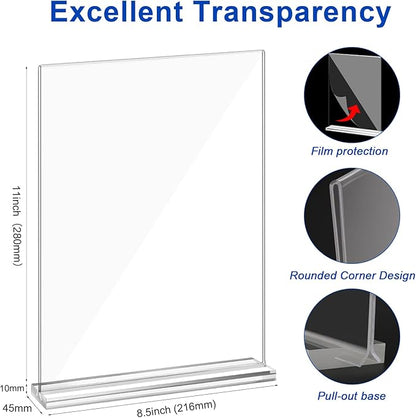 Acrylic Sign Holder,Clear Plastic Sign Holder8.5x11 inches Paper Card T Shape Double Sided Display Stand Picture Frame Desktop Table Menu Signs Office,Store, 10 Pack