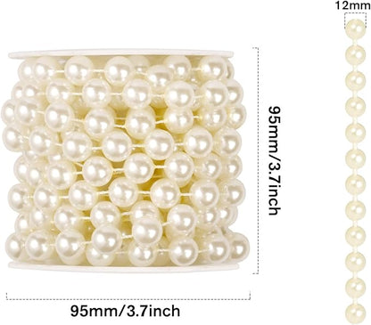 [16.4Feet] Pearl Beads Garland, 12MM 5.4 Yards Faux Pearl Beads String Roll Bulk for DIY Craft Wedding Party Christmas Tree Decoration