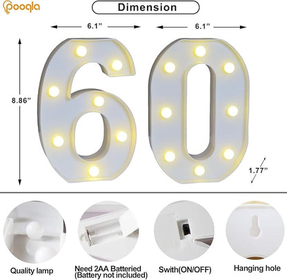 Pooqla 60th Birthday Decorations for Men Women, 35 Colors LED Light Up Numbers with Remote, Multicolor Marquee Numbers 60 Sign for Party Wedding Anniversary Decor 60th Birthday Gift, Number 60