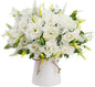 LESING Artificial Flowers with Vase for Table Centerpieces,Fake Silk Gardenia Flower in Vase Decoration for Home Office Party (White)