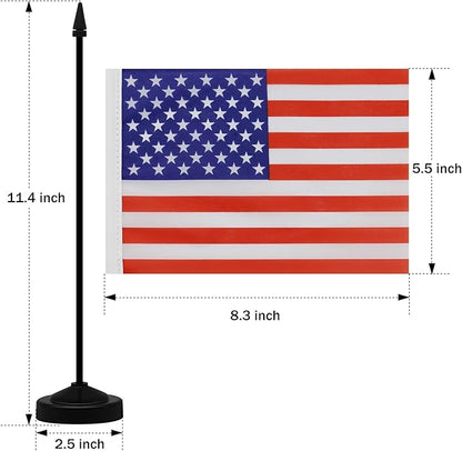 NQ American Desk Flag Set, 8.3 X 5.5 Inch Small American Flags on Stick, Mini American Flag with Stand Base, US Flag Decor for Table, Office, Home, Festival Decoration (2 Pack)