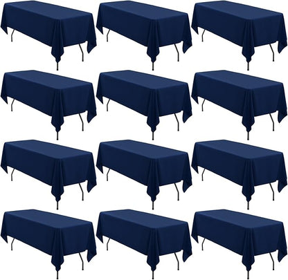12 Pack Polyester Tablecloth 60 x 126 Inch Navy Blue Tablecloth for 8 Ft Rectangle Tables,Washable Fabric Table Covers Polyester Table Clothes for Wedding Parties Banque