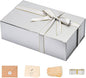 LIFELUM Gift Boxes with Lids,1 Pack 13.85 x 8.35 x 4.45 inch Silver Gift Boxes with Ribbon, Card, Shredded Paper Filler Gift Boxes for Presents,Graduation,Christmas,Birthdays