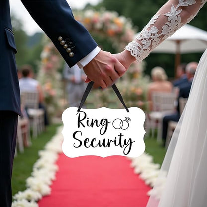 Acrylic Wedding Sign, Ring Bearer Sign, Ring Security Decor, for Rustic Wedding Decor Hanging Signs, Acrylic Wall Art With Ribbon for Chairs Weddings Reception Decorations and Event Party (White)