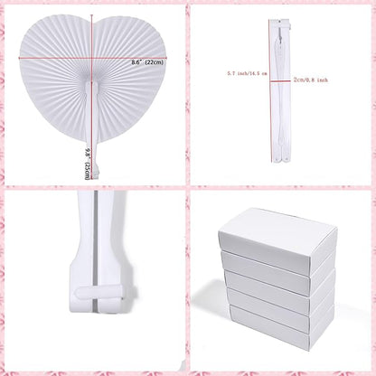 12 Pcs Decorative Paper Folding Hand Fans Handheld,White Heart Foldable Wedding Fans Chinese and Japanese Fans Bulk for Bridal Guest Church Party Favors Dancing Birthday DIY