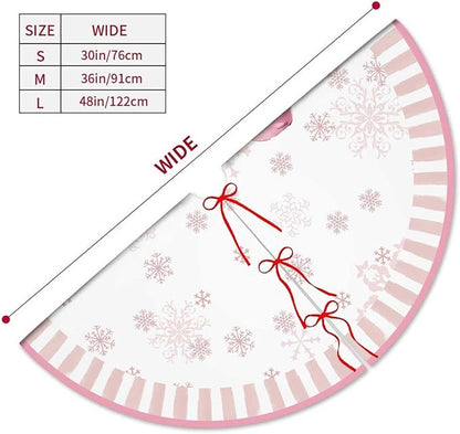 Let It Snow Snowman Christmas Tree Skirt 48 Inches, Pink Snowflake Tree Skirt, Winter Xmas Tree Mat for Home Party Holiday Indoor Outdoor Decorations (Pink, 48in)