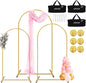 Heavy Duty Metal Arch Backdrop Stand, 7.2FT, 6.6FT, 6FT Set of 3 Gold Arch Stand with Ground Stakes and Water Bags, Balloon Arch Stand for Wedding Party Baby Shower Photo Flower Arch Decration