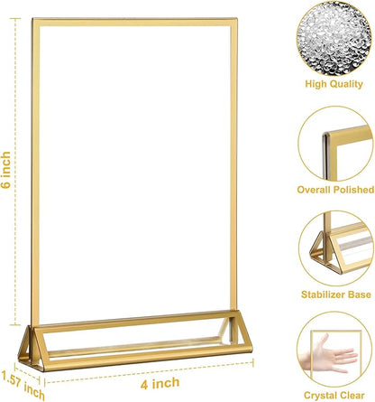 EHWINE 24 Pack Acrylic Sign Holder 4 x 6, Double Sided Gold Picture Frame Stand up Table Top Sign Holders, Clear Display Stand Menu Flyer Holder for Wedding Party