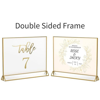 NIUBEE 6Pack 6 x 4 Horizontal Clear Acrylic Sign Holder with Gold Borders, Double Sided Table Menu Stands Picture Frames for Wedding Table Numbers, Restaurant Signs, Photos and Art Display