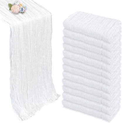 12 Pack White Cheesecloth Table Runner 10ft Boho Gauze Fabric Cheese Cloth Table Runner 35 x 120 Inch Rustic Sheer Runner for Romantic Wedding Decor Baby Shower Party Table Centerpiece Decoration