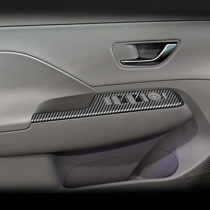 4pcs Carbon Fiber Style Front Rear Doors Window Glass Lift Switch Panel Cover Decorative Sticker Protection Car Interior Accessories for 2024-2025 Hyundai KONA KT21