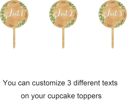 Custom Cupcake Toppers Cake Decorations in Wood for Wedding Engagement Baby Shower Birthday Party etc. (Design B / 12 PCS)