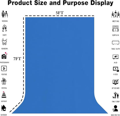 5x7FT Royal Blue Screen Backdrop for Photography, Solid Blue Photo Background for Party Portrait Photoshoots Booth Video Studio