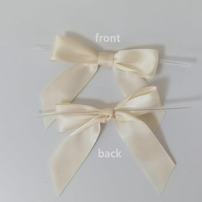 50pcs 3-1/2" Mini Satin Ribbon Bows with Twist Ties for Crafts Cream Color for Gift Wrapping Packing Holiday Candy Decoration (3.5"-Ivory)