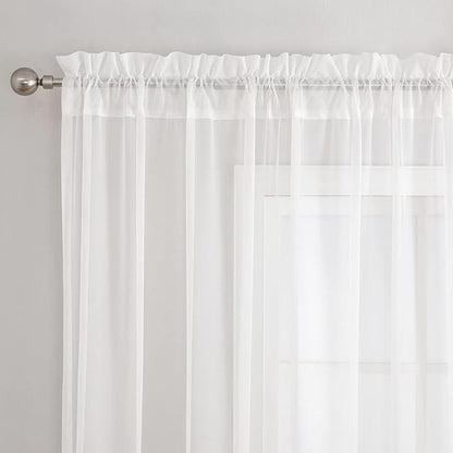 VISIONTEX White Sheer Voile Curtains, Decorative White Embossed Drip Rod Pocket Window Drapes for Home Kitchen, Living Room and Bedroom 54 x 72 Inch, Set of 2 Curtain Panels