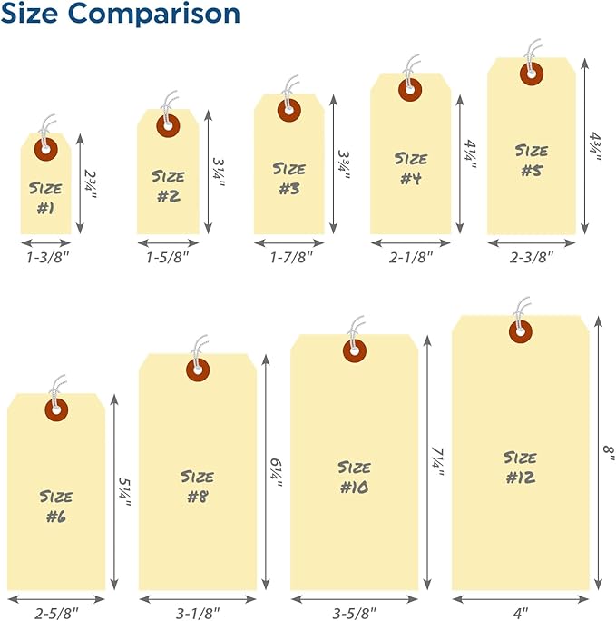 SmartSign Blank Shipping Tags with Pre-attached Loop Strings, Size-2, Pack of 1000, 10pt thick Manila Cardstock Tag, 3.25 x 1.625 inch Paper Hang Tags with Reinforced Fiber Patch
