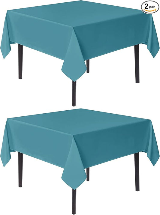sancua Square Tablecloths 85x85 Inch, 2 Pack - Teal Fabric Table Cloth for Square or Round Tables, Washable Polyester Table Cover for Outdoor Party, Birthday, Buffet, Resturant
