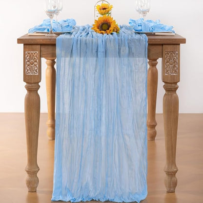 Baby Blue Cheesecloth Table Runner 12 Pack Fall Table Runners Boho Gauze 120 Inches Light Blue Cheese Cloth Fall Table Decorations for Thanksgiving Wedding Bridal Baby Boy Shower Party