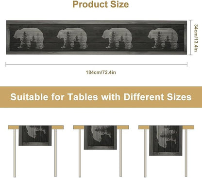 Rustic Country Bear Table Runner, Black Wood Wooden Cabin Wild Animals Hunting Table Cloth for Home Kitchen Dining Table Runner 13x36 Inch