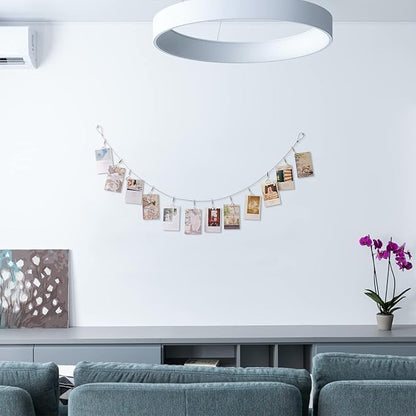 Multi-Purpose Steel Wall Hanging Photo Display Cable Wire Rod with 12 Adjustable Clips for Hanging Photos Notes Postcard and Artworks (Heart)