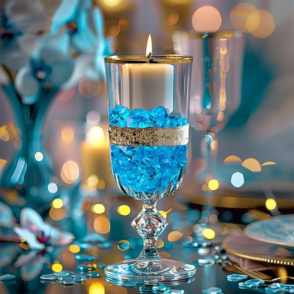 HappyFiller 14 OZ Sky Blue Fake Acrylic Ice Rocks Faux Crystal Cubes Stones Diamonds Gems,Aquarium, Crafts,Table Scatter,Dessert Table Decor Vase Bowl Filler,Party Wedding Centerpieces,Home Accents