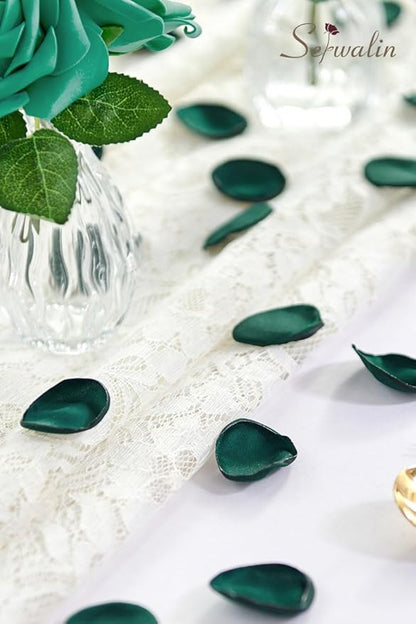 Serwalin 300Pcs Silk Rose Petals for Christmas Weddings Proposal Dark Green Flower Petals for Girl's Basket, Aisle, Table Decor