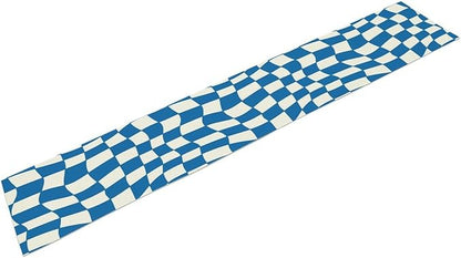 Table Flag Retro Plaid 60s70s Blue Plaid Table Flag Kitchen Restaurant Decoration Suitable for Indoor and Outdoor Festival Home Wedding Party Table Flag 13x36