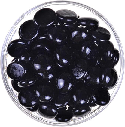 KINGOU Flat Glass Gems/Marbles/Stones/Beads for Vase Filler, Table Scatter, Games - 1 Lbs (17-19mm, Approx. 3/4") - Black