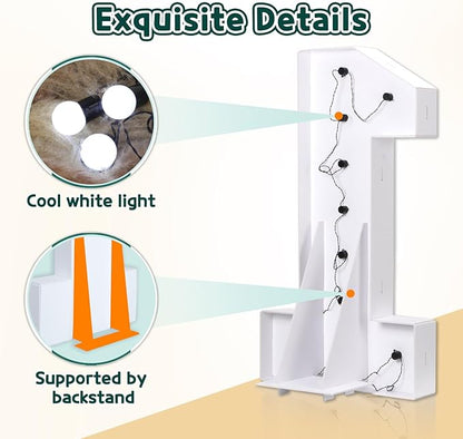 Marquee Numbers 3 Feet Tall Big Light Up Numbers 30th Birthday Decorations Women Men White Anniversary Party Decor Large Cardboard Prop Backdrop Sign 30