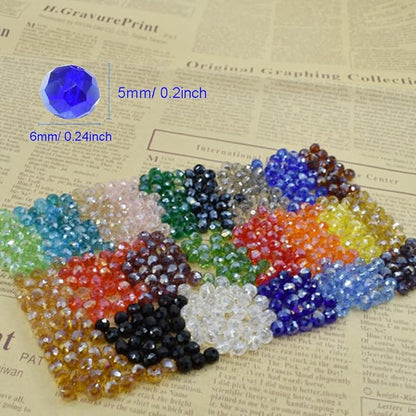 6mm 1200Pcs Briolette Faceted AB Crystal Glass Beads 24 Colors Rondelle Shape for Jewelry Making Bracelets Necklaces DIY Craft Decorative