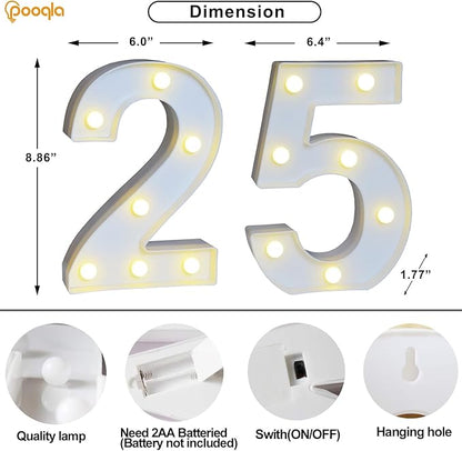 Pooqla 25th Birthday Decorations for Her Him, Light Up Number 25 for Party Table Decorations, 25th Birthday Gift for Women Men, Backdrop Wall Decor for 25th Wedding Anniversary Decoration