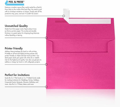 LUXPaper A7 Invitation Envelopes | Peel & Press | 5 1/4" x 7 1/4" | Azalea Metallic | 80lb. Text | 500 Qty