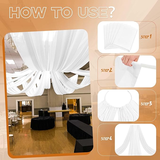 6 Panels White Ceiling Drapes for Wedding 5ftx15ft - Wedding Arch Draping Fabric Cheesecloth Sheer Curtain - Romantic Decorations for Party Banquet Ceremony Stage