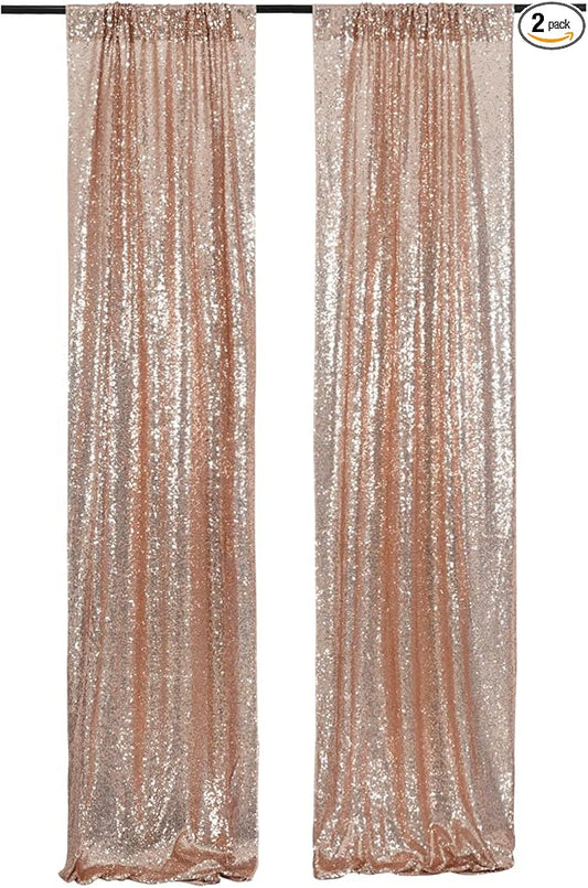 2ft x 8ft Rose Gold Sequin Backdrop Curtains Photography 2 Panels for Party Decoration, Rose Gold